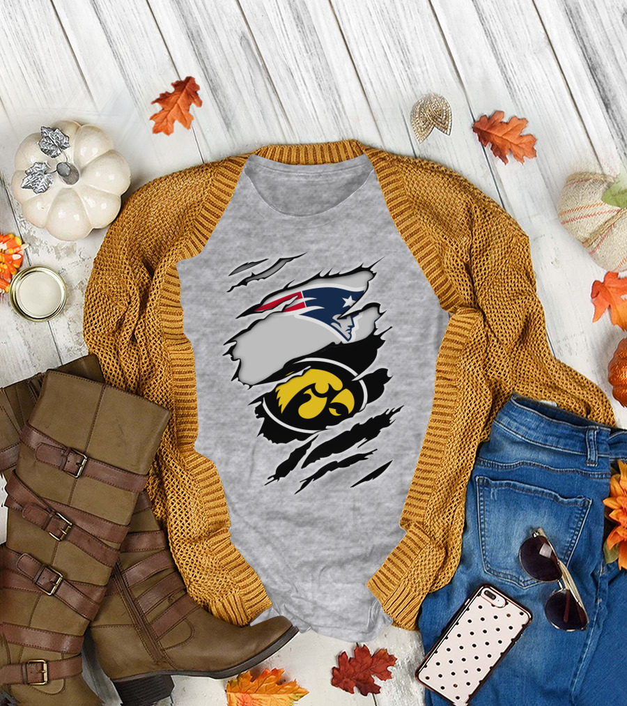 Patriots and Hawkeyes Logos with Torn Effect T-Shirt