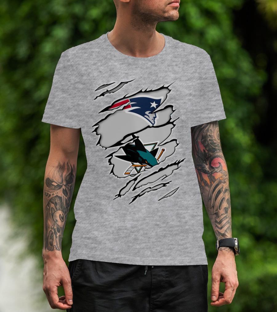 New England Patriots San Jose Sharks Ripped Tear T-Shirt
