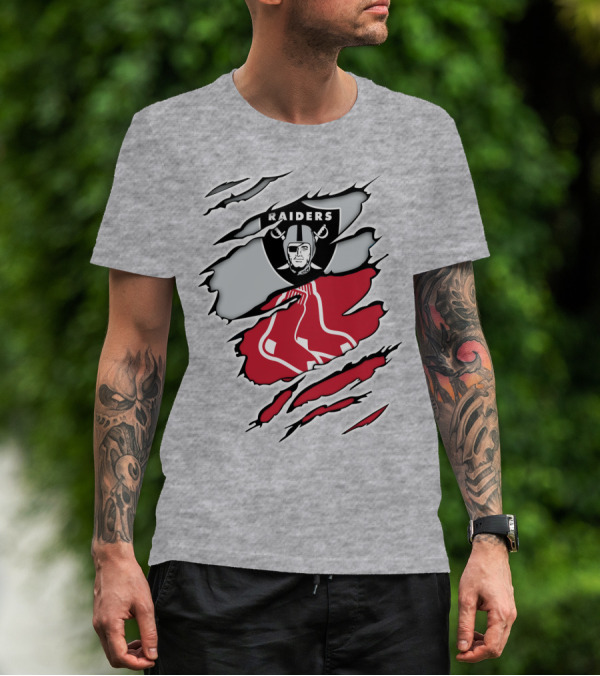 Raiders Red Sox Torn Fabric Mashup T-Shirt