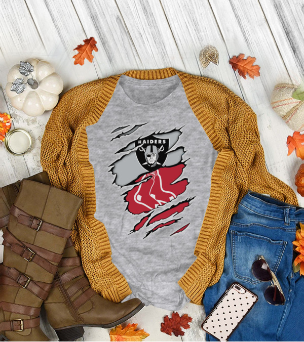 Raiders Red Sox Torn Fabric Mashup T-Shirt