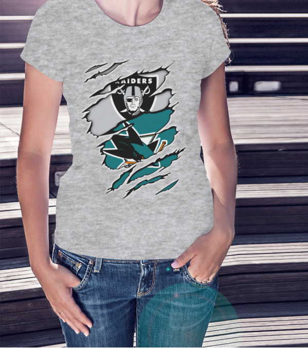 Raiders Sharks Logo Ripped T-Shirt
