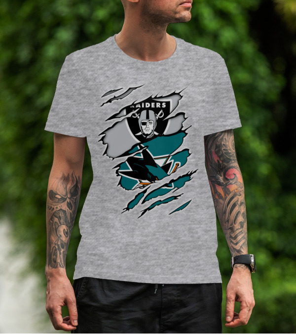 Raiders Sharks Logo Ripped T-Shirt