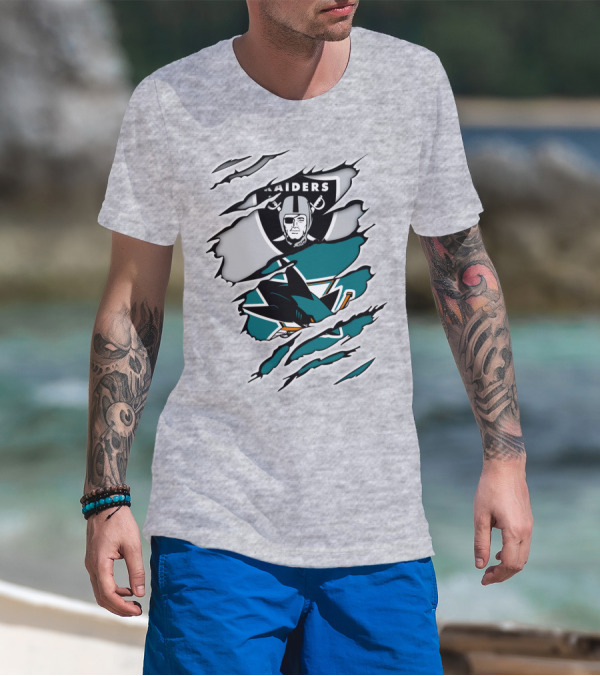 Raiders Sharks Logo Ripped T-Shirt