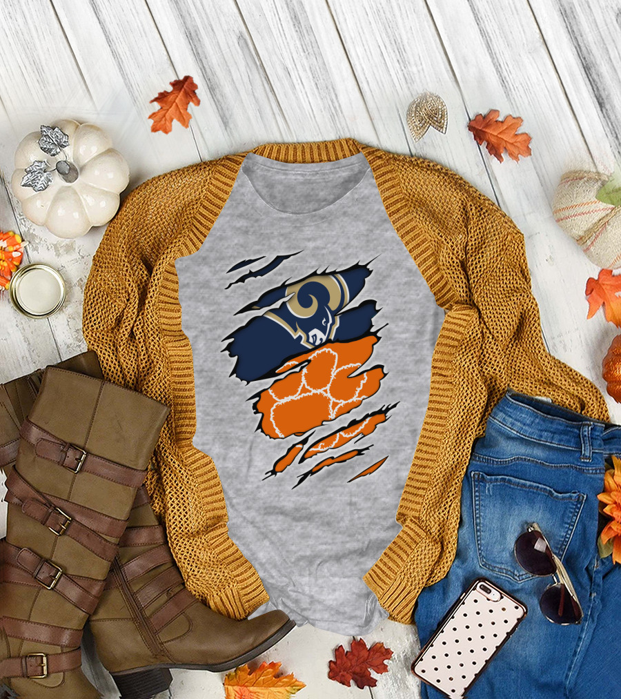 Clemson Tiger Paw with Rams Horns Logo Combo T-Shirt