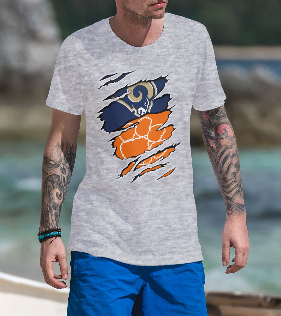 Clemson Tiger Paw With Rams Horns Logo Combo T-Shirt