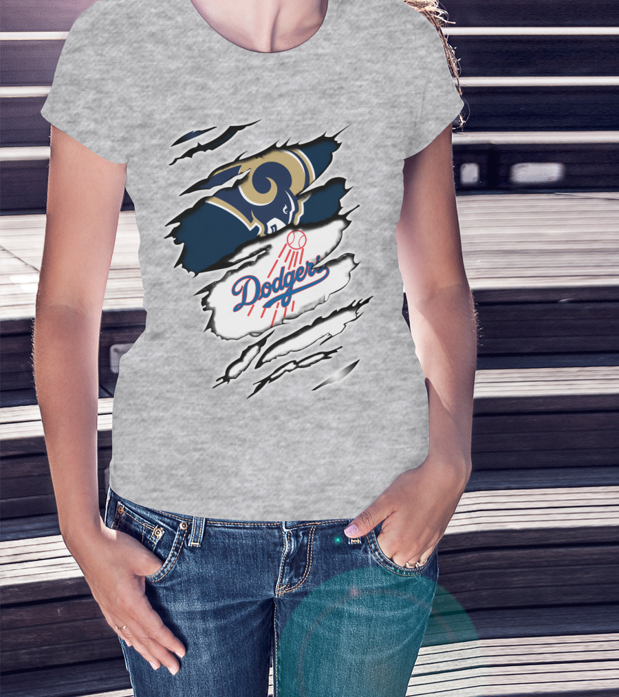 Dodger And Ram Logo Fusion Tearing Effect T-Shirt