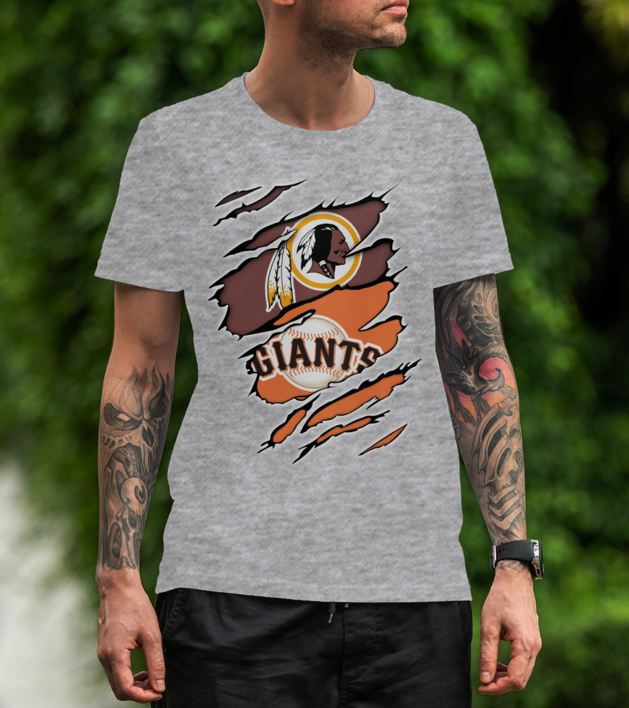 Redskins Giants Logo Mashup Baseball And Football Fan Clash T-Shirt