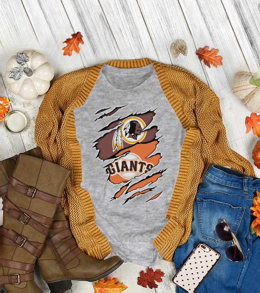 Redskins Giants Logo Mashup Baseball And Football Fan Clash T-Shirt