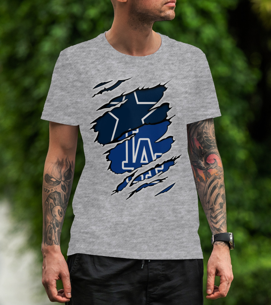Cowboys Dodgers Cowboys LA Iconic Star And Letters T-Shirt