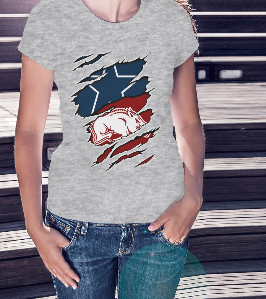 Cowboys Razorbacks Logo Fusion With Star And Hog T-Shirt