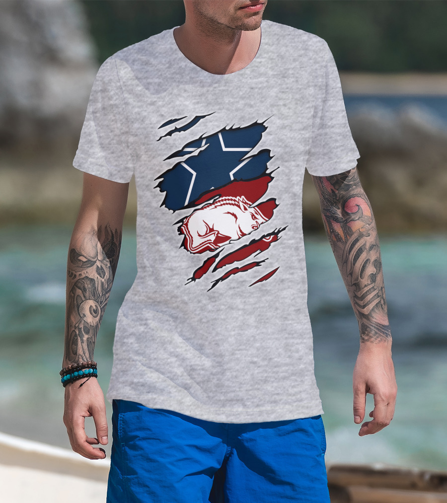 Cowboys Razorbacks Logo Fusion With Star And Hog T-Shirt