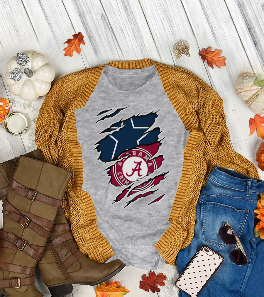 Alabama Crimson Tide Meets Dallas Cowboys Ripped T-Shirt