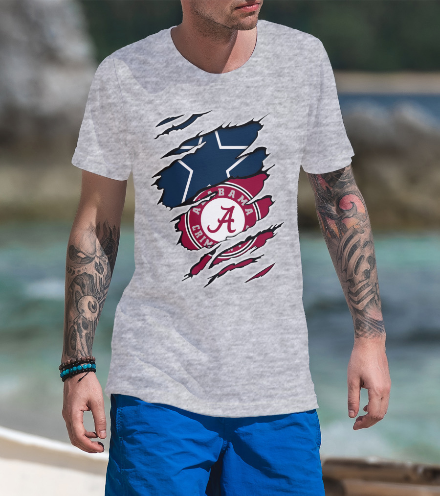 Alabama Crimson Tide Meets Dallas Cowboys Ripped T-Shirt