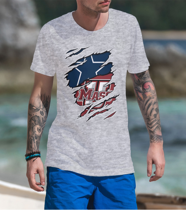 Massachusetts Cowboys Star Logo And UMASS Symbol Combo T-Shirt