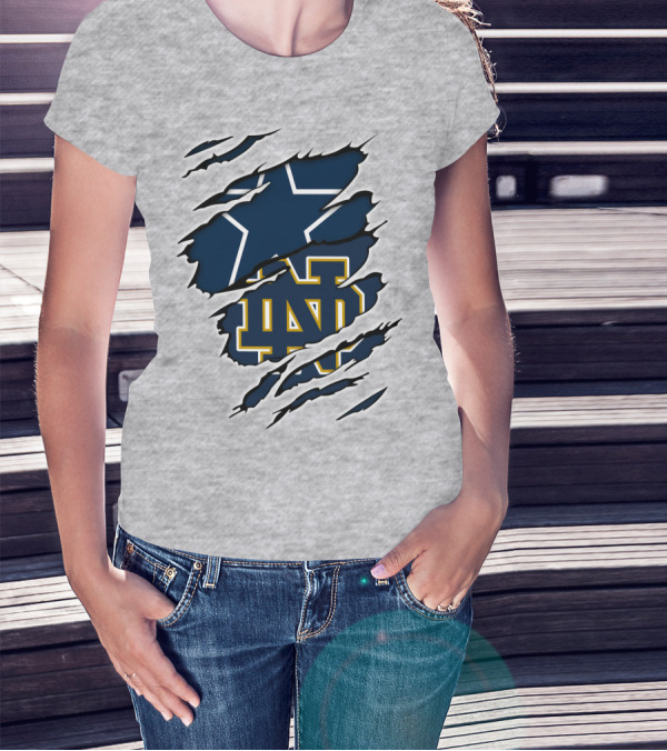 Cowboys Notre Dame ND Logo Ripped T-Shirt