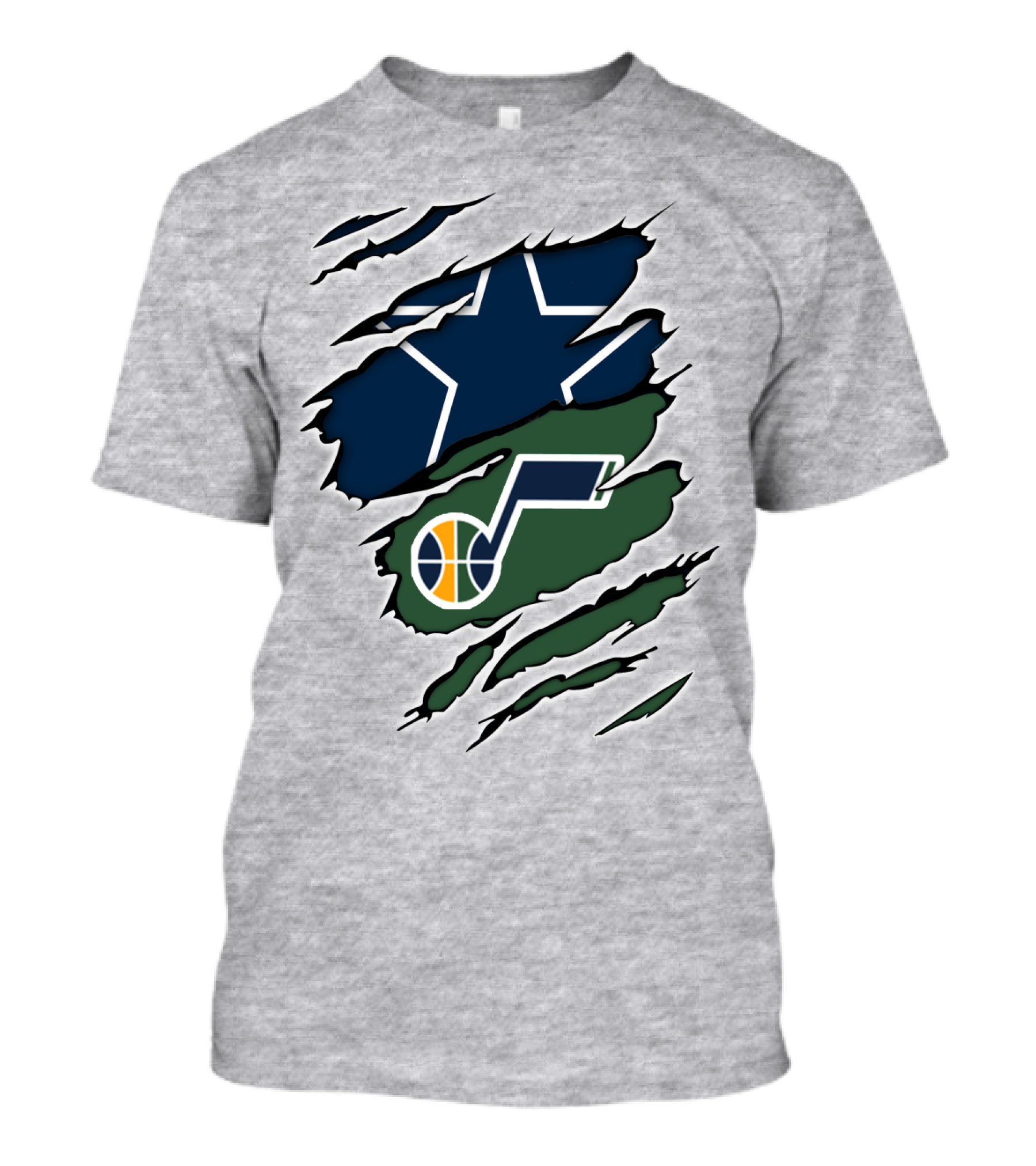 Cowboys Utah Jazz Crossover Logo Football Basketball Fan Combo T-Shirt