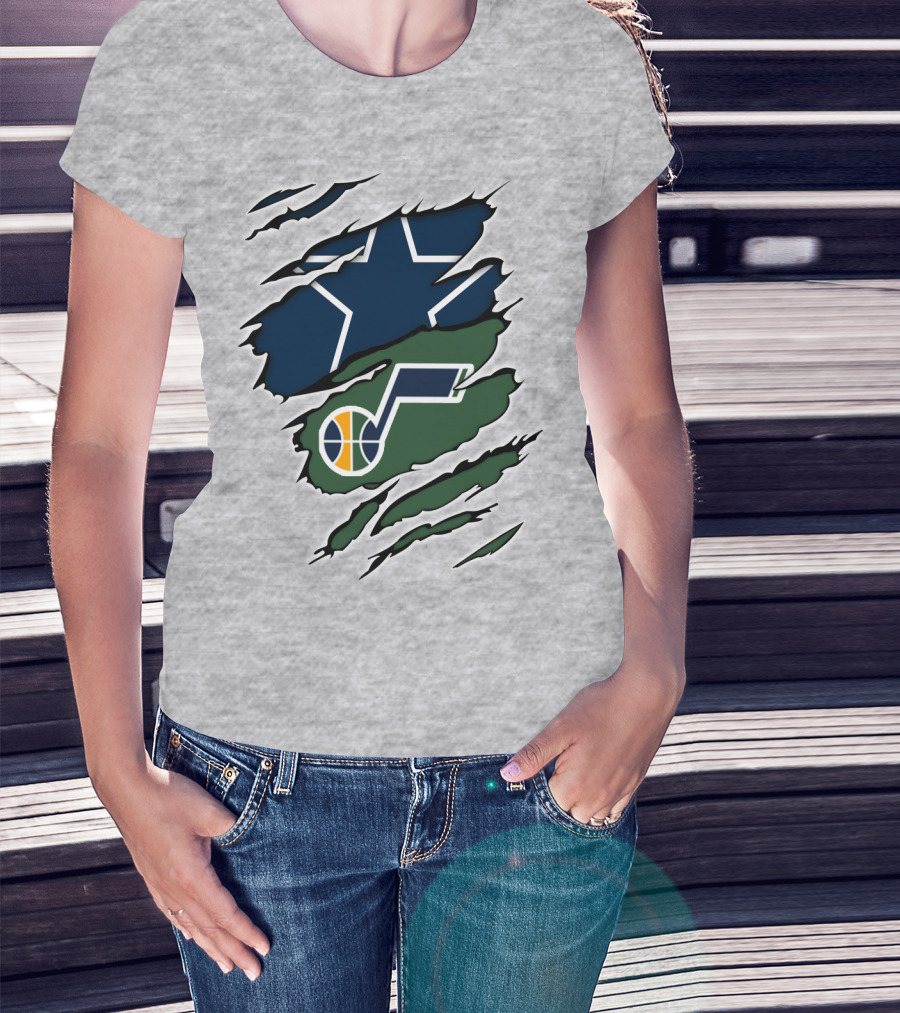 Cowboys Utah Jazz Crossover Logo Football Basketball Fan Combo T-Shirt