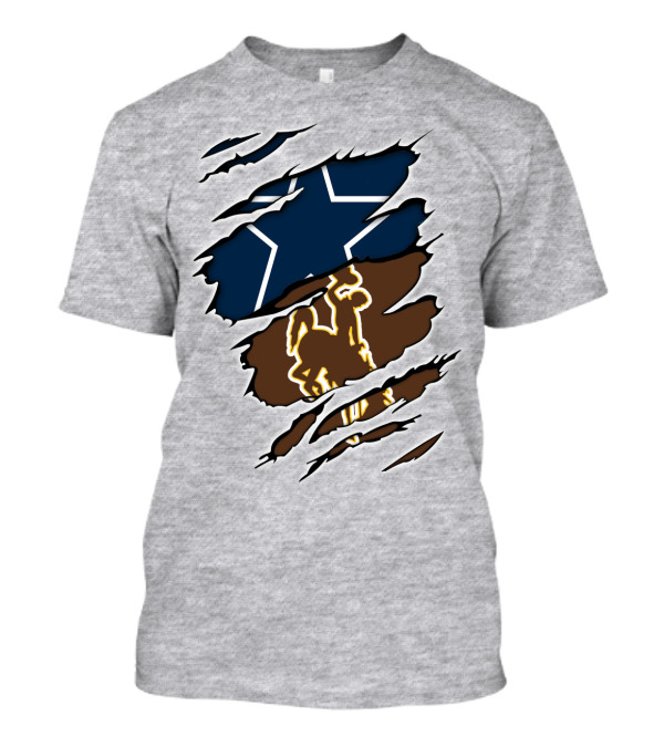 Cowboys Wyoming Cowboys Split Design With Star And Bucking Horse Image T-Shirt