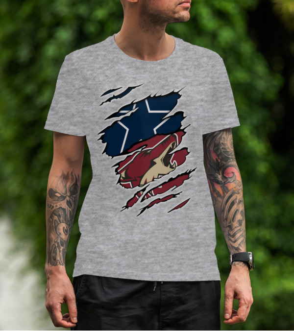 Cowboys Coyotes Cowboys Ripped Dual Logo Star Coyote T-Shirt