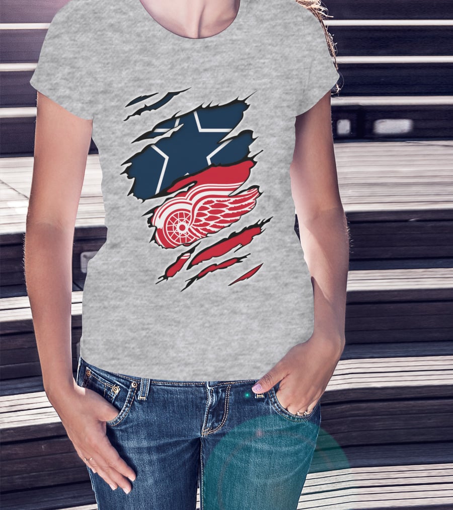 Cowboys Red Wings Dallas Detroit Fan Mashup T-Shirt