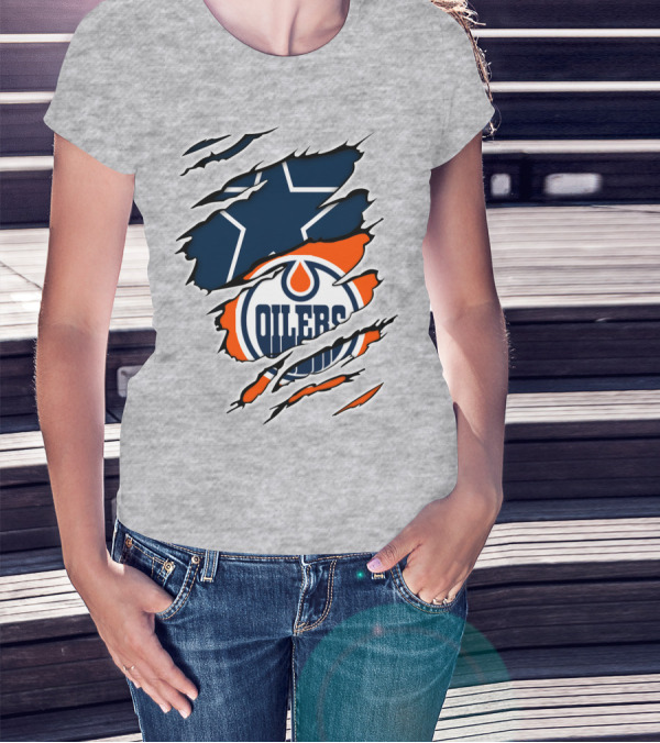 Cowboys Oilers Logos Ripped T-Shirt