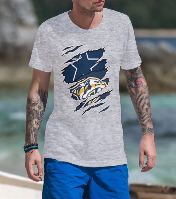 Cowboys Predators Dual Logo Ripped T-Shirt