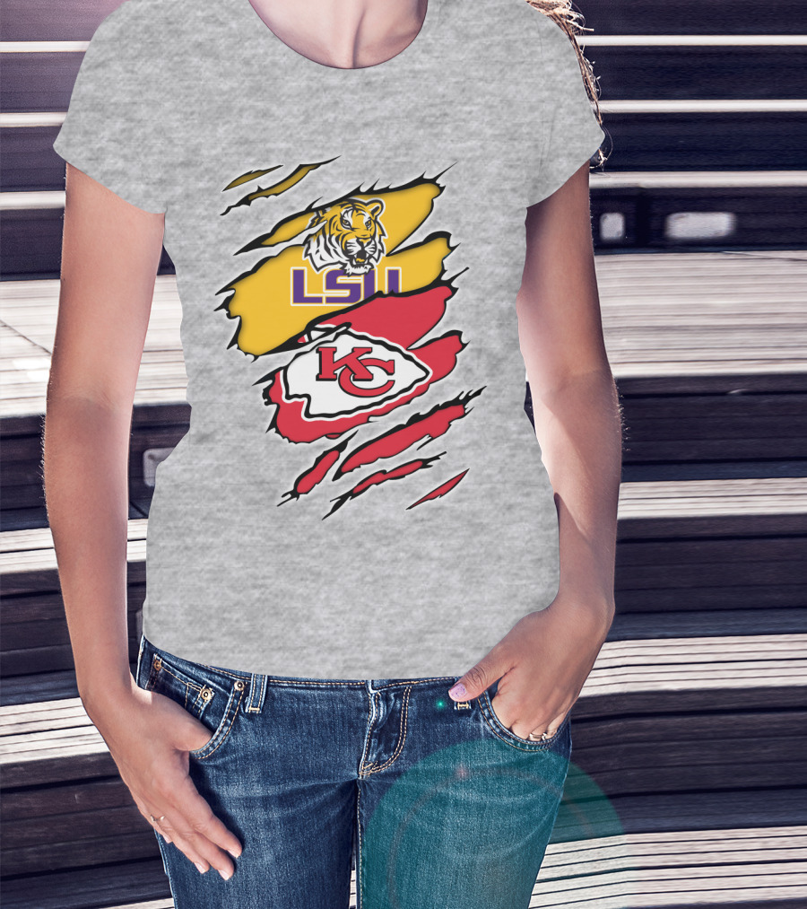 LSU Tigers Kansas City Chiefs Claw Marks Logo Blend T-Shirt