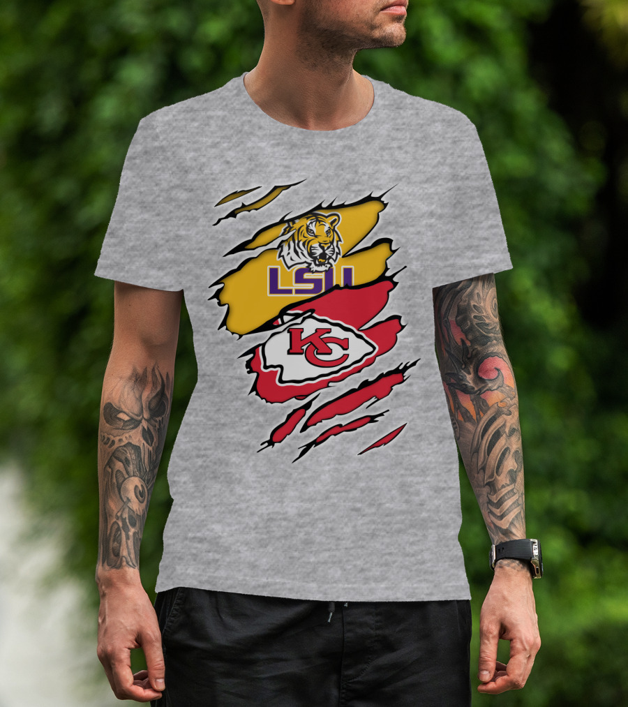 LSU Tigers Kansas City Chiefs Claw Marks Logo Blend T-Shirt