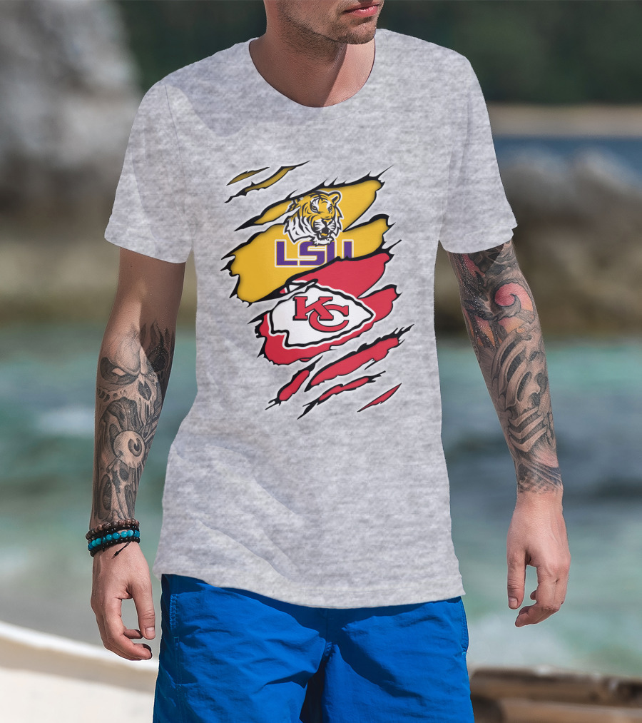 LSU Tigers Kansas City Chiefs Claw Marks Logo Blend T-Shirt