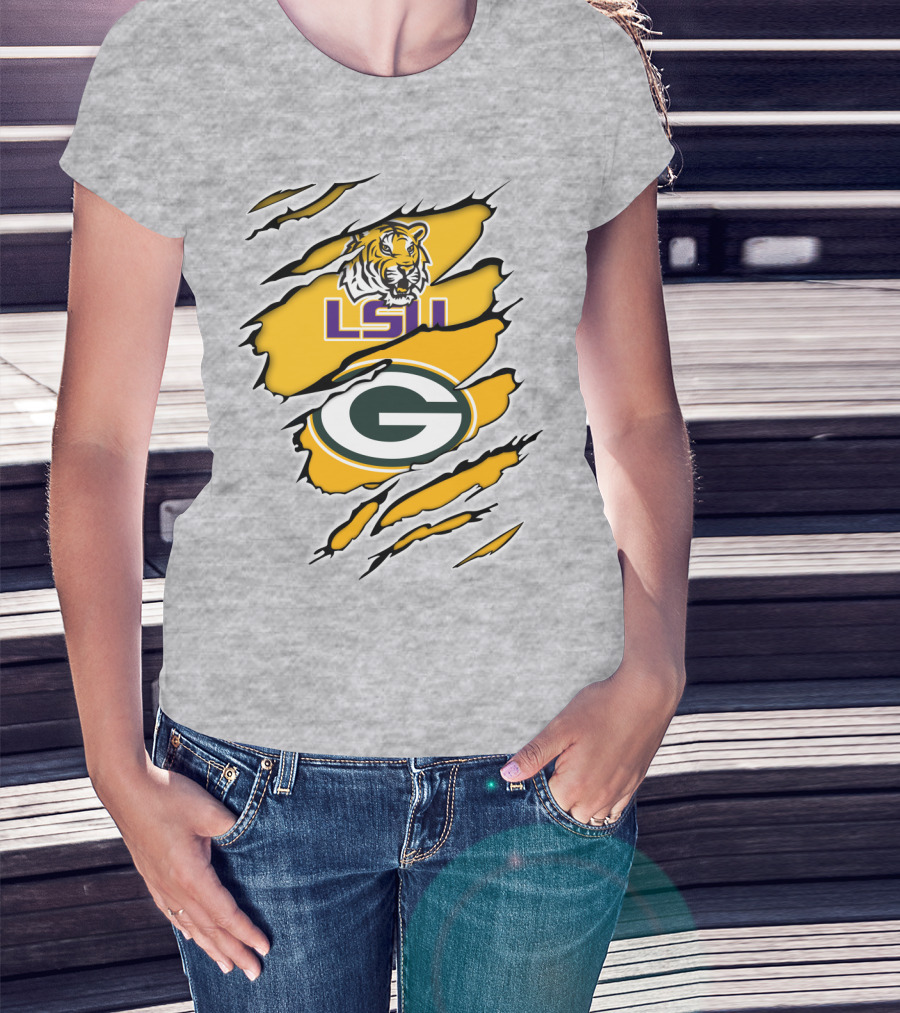 LSU Tigers Green Bay Packers Claw Marks T-Shirt
