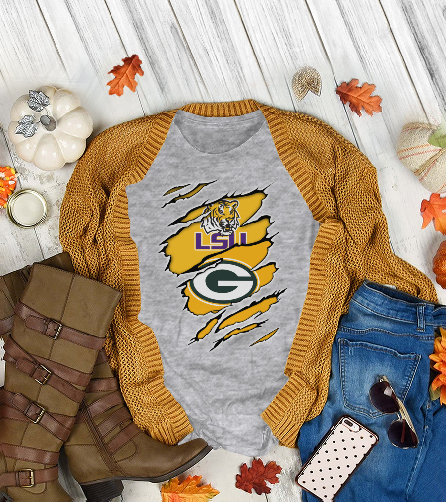 LSU Tigers Green Bay Packers Claw Marks T-Shirt