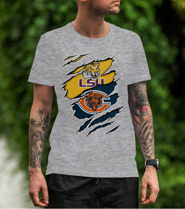 LSU Tigers Chicago Bears Claw Marks T-Shirt