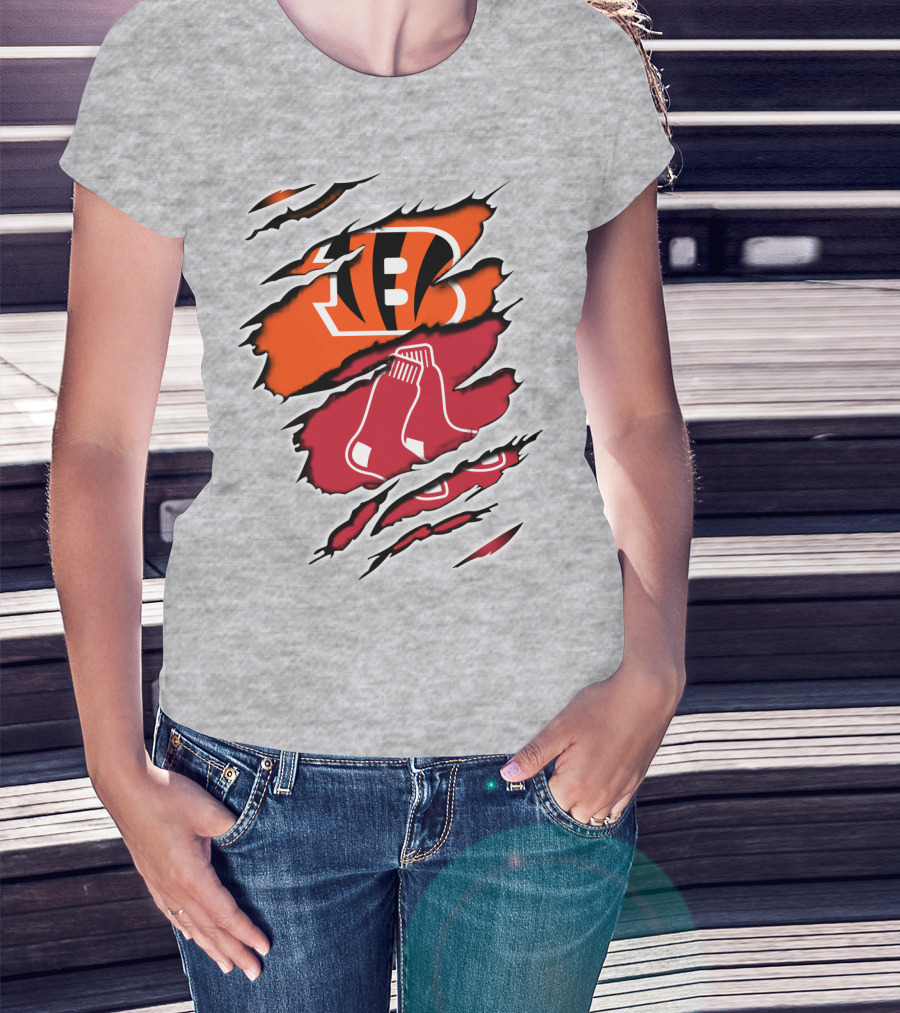 Bengals Redsox Claw Marks Logo Crossover T-Shirt