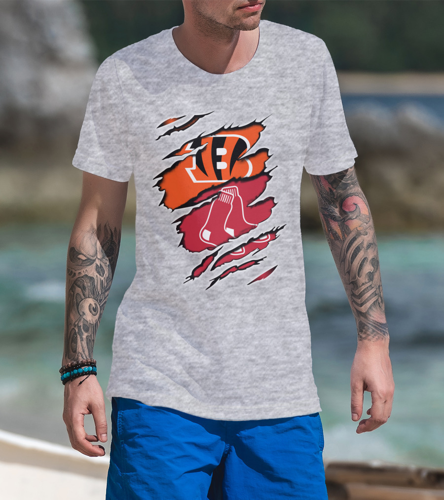 Bengals Redsox Claw Marks Logo Crossover T-Shirt