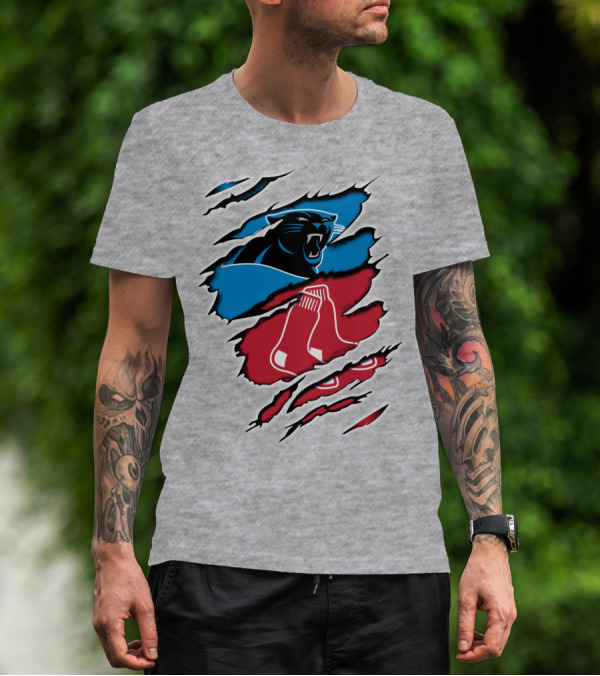 Panthers Red Sox Rip Design Blue Red T-Shirt