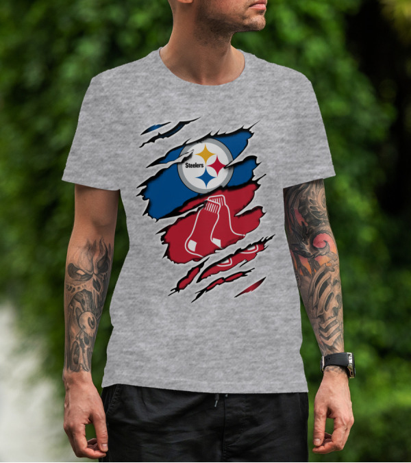 Steelers Redsox Logo Fusion Rip T-Shirt