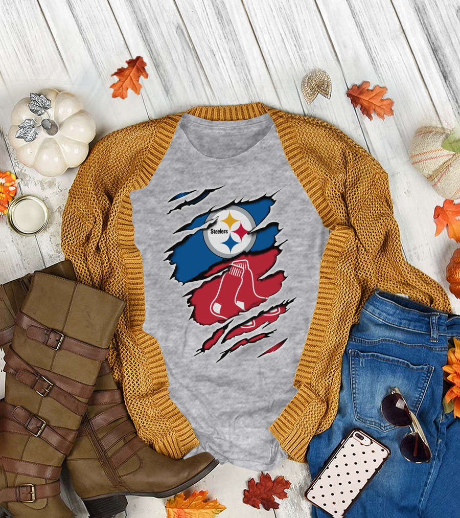 Steelers Redsox Logo Fusion Rip T-Shirt