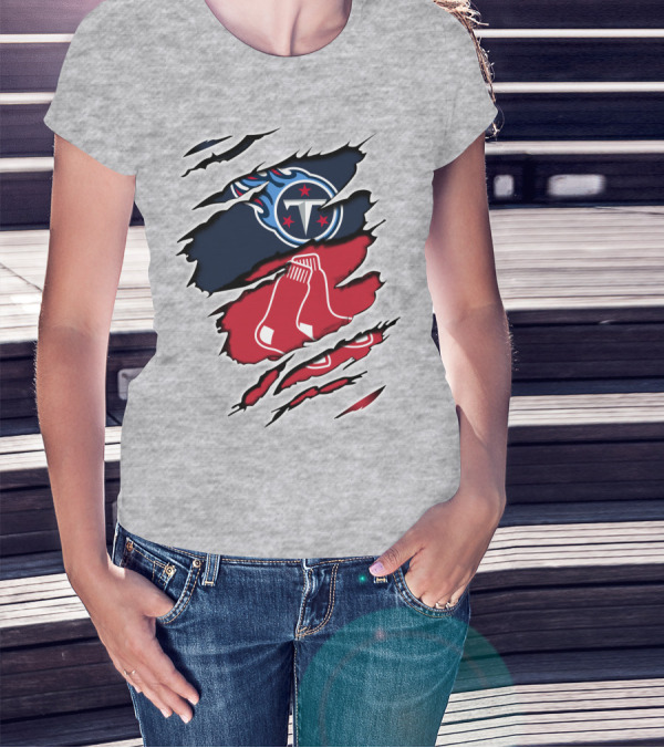 Titans Redsox Ripped NFL MLB Crossover T-Shirt
