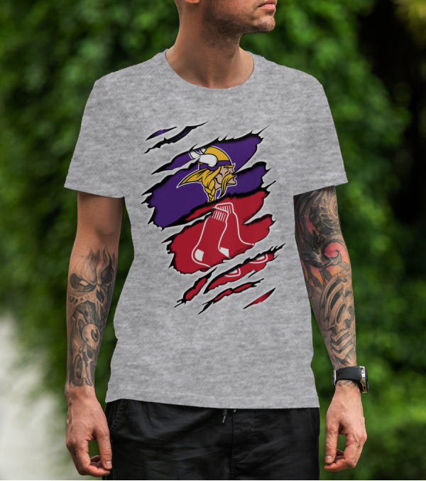 Vikings Redsox Logo Mashup Football Baseball Crossover T-Shirt