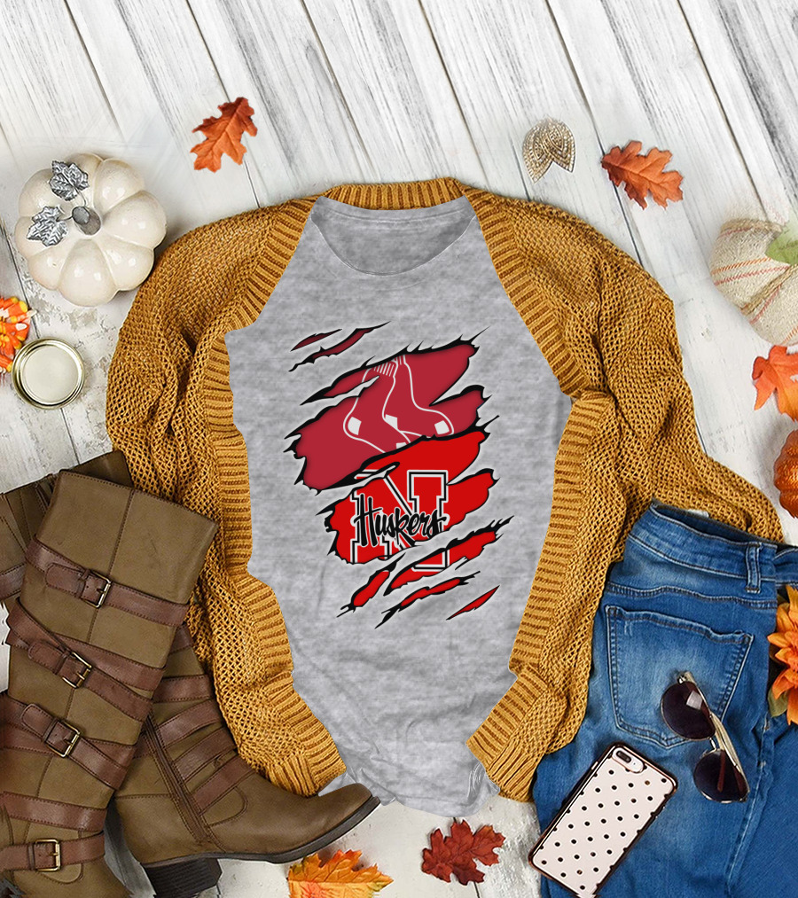 Huskers Red Sox Logo Mashup Nebraska N T-Shirt