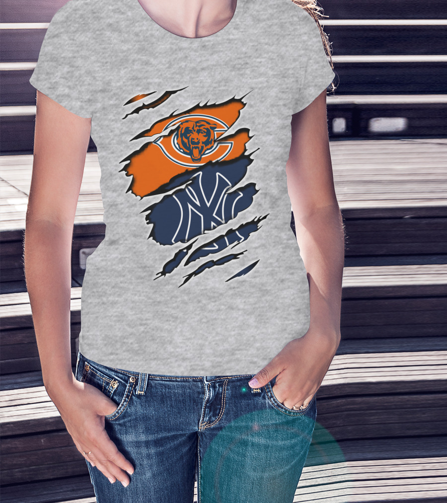 Bears Yankees Mashup Logo Rip T-Shirt