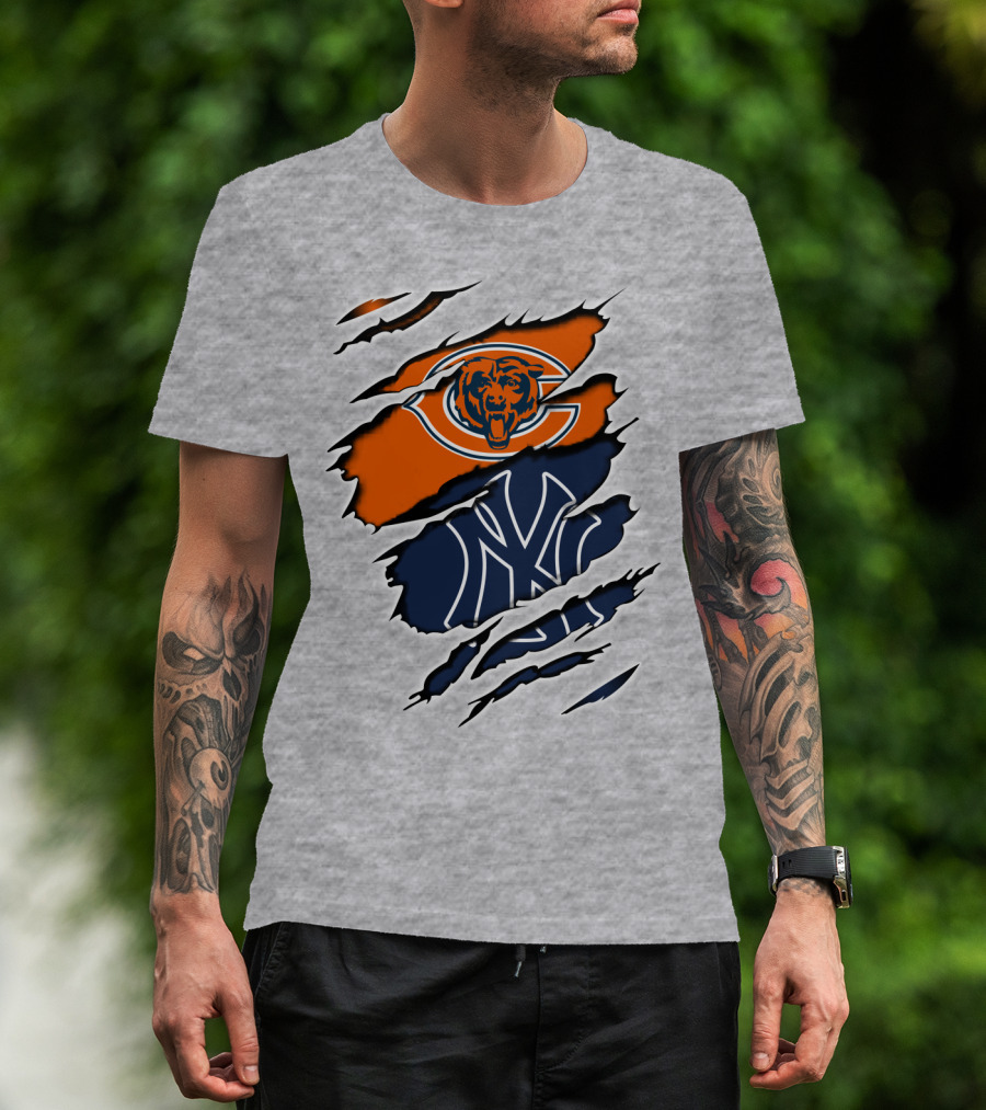 Bears Yankees Mashup Logo Rip T-Shirt