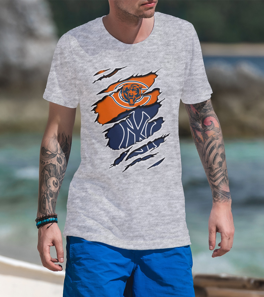 Bears Yankees Mashup Logo Rip T-Shirt
