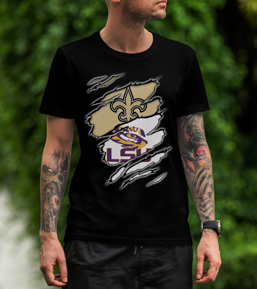 Saints Fleur-de-Lis And LSU Tigers Eye Logo Integration T-Shirt