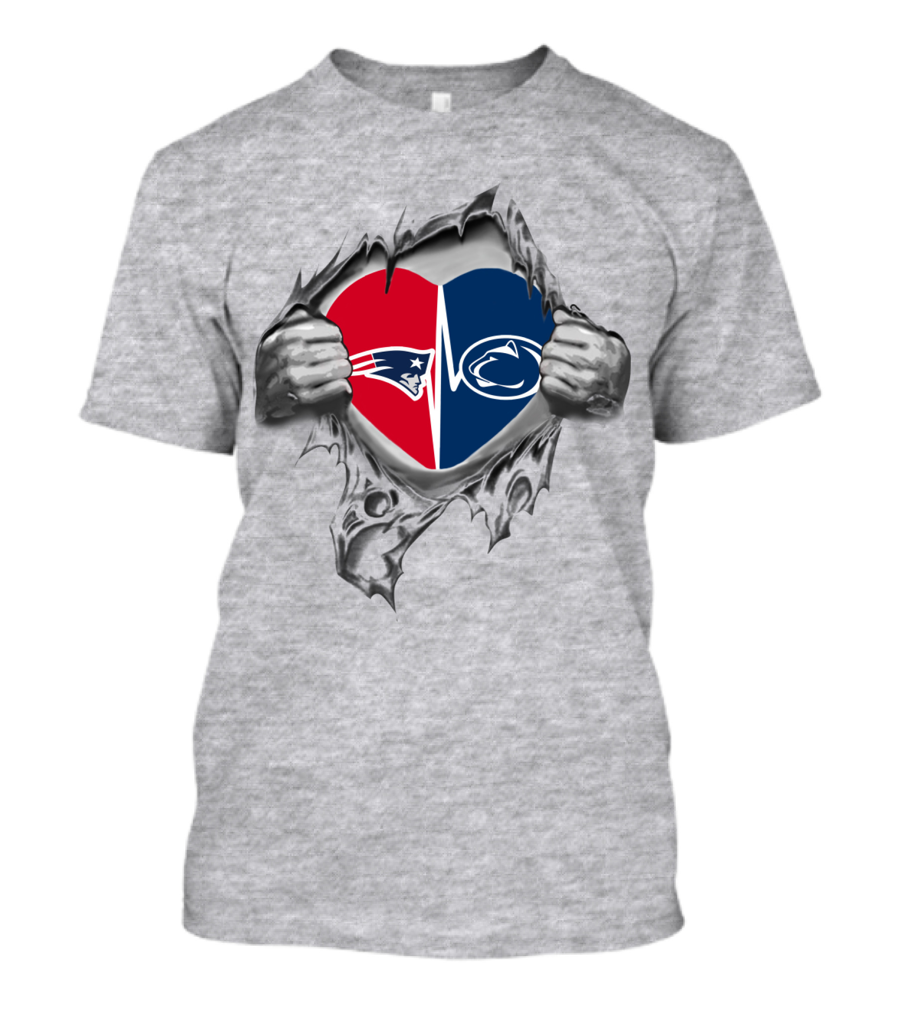 Patriots Penn State Dual Loyalty Heart Tear T-Shirt