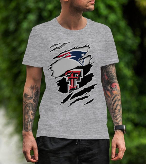 New England Patriots Texas Tech Red Raiders Logo Collaboration T-Shirt