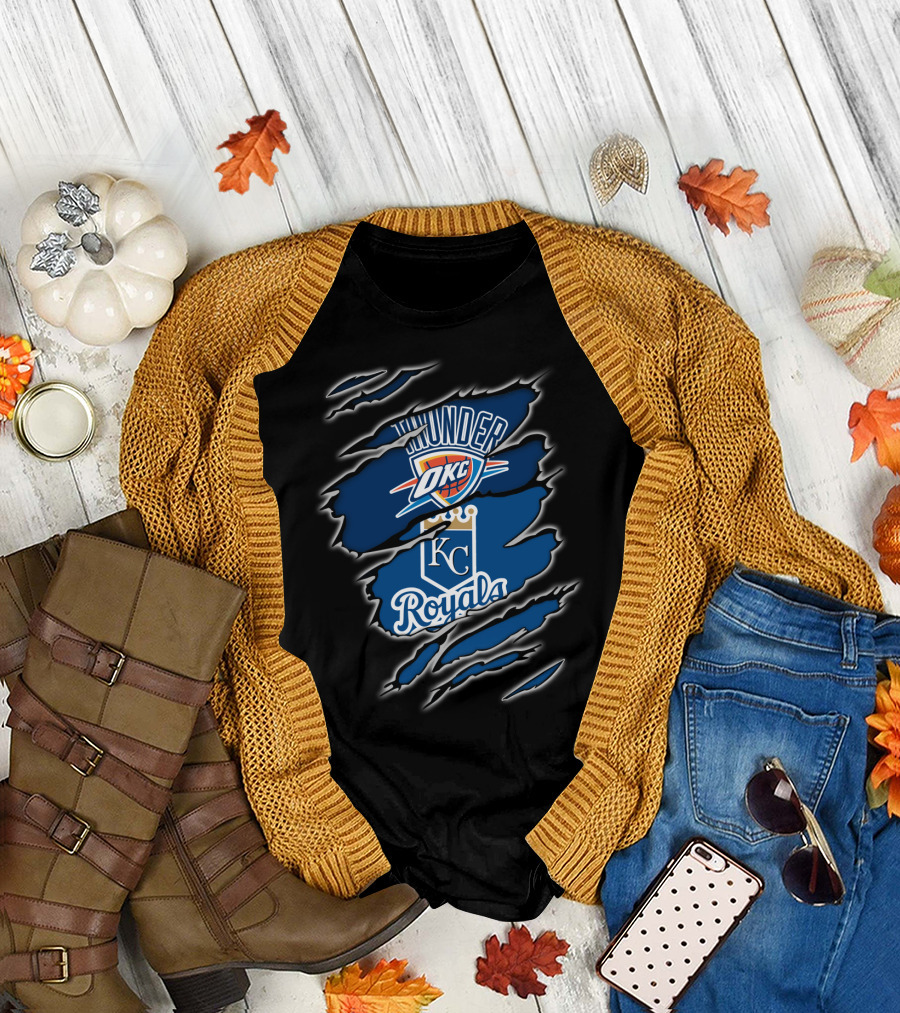 Oklahoma City Thunder KC Royals Emblem Mashup T-Shirt