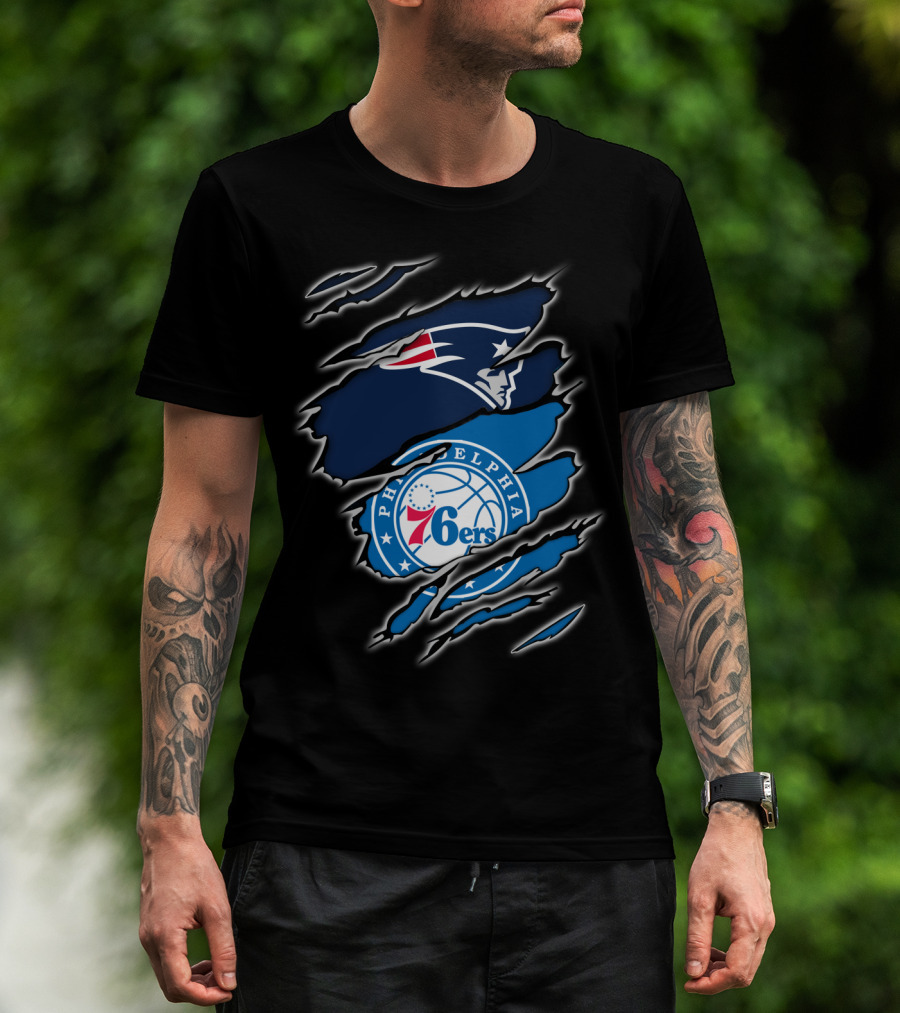 Patriots Philadelphia 76ers Logos Ripped T-Shirt