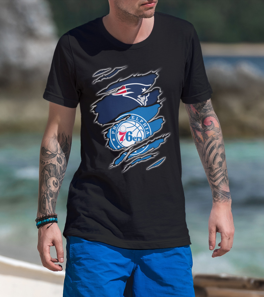 Patriots Philadelphia 76ers Logos Ripped T-Shirt