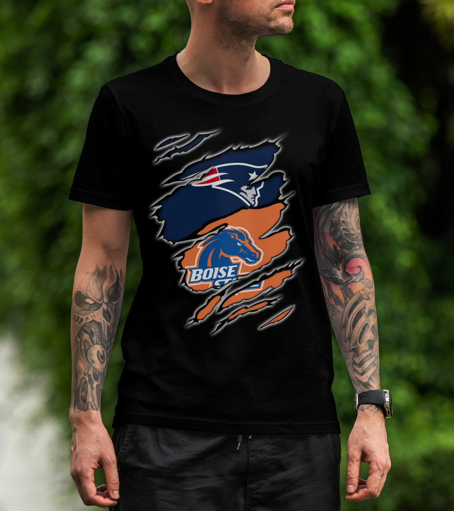 New England Patriots And Boise State Broncos Logo Mashup T-Shirt